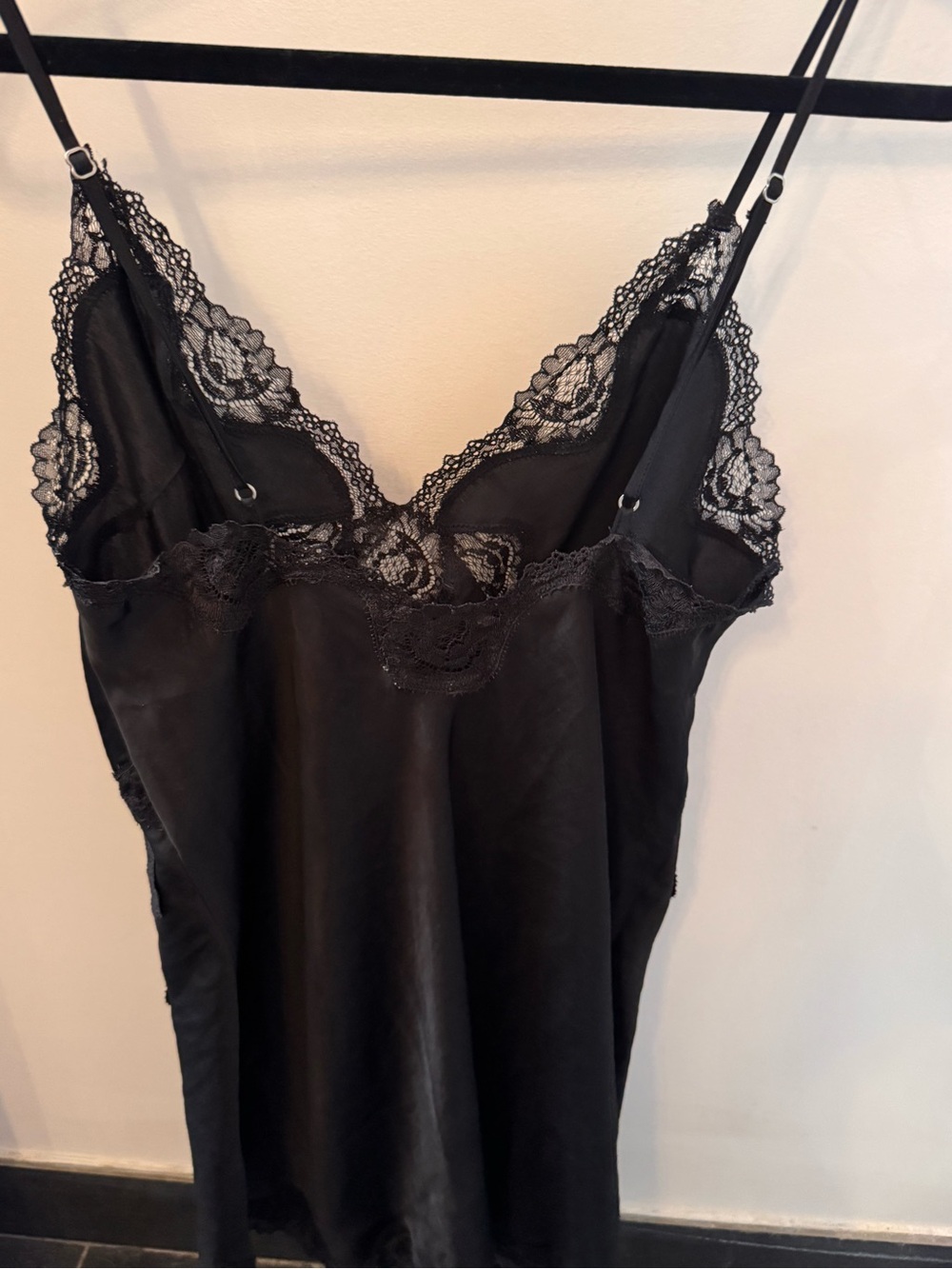 Victoria’s Secret - Black Lace-Trim Satin Slip Dress - Women Intimates